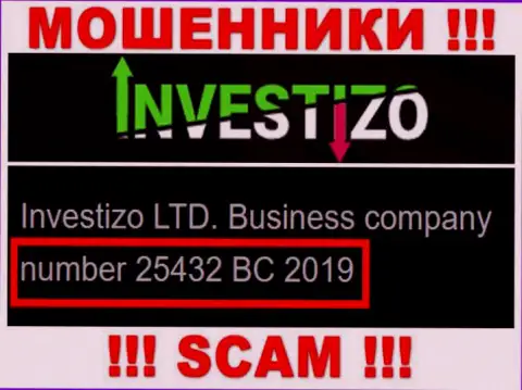 Инвестицо Лтд internet шулеров Investizo LTD было зарегистрировано под вот этим номером регистрации: 25432 BC 2019