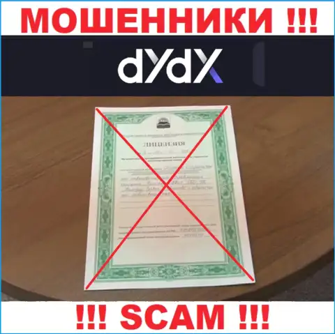 У dYdX Exchange не показаны сведения о их лицензии - это ушлые лохотронщики !!!