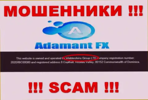 Данные о юридическом лице AdamantFX на их официальном сайте имеются - это Widdershins Group Ltd