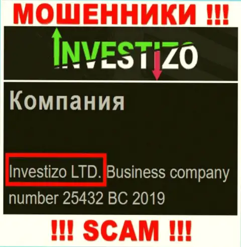 Сведения о юр лице Investizo у них на официальном веб-сервисе имеются - это Investizo LTD