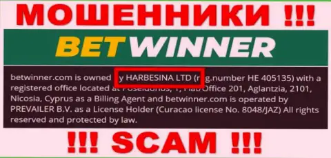 Мошенники BetWinner Com утверждают, что именно HARBESINA LTD управляет их разводняком