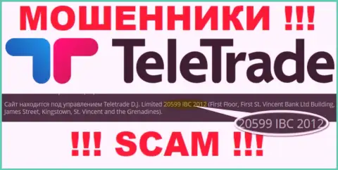 Рег. номер интернет мошенников TeleTrade Org (20599 IBC 2012) никак не доказывает их надежность