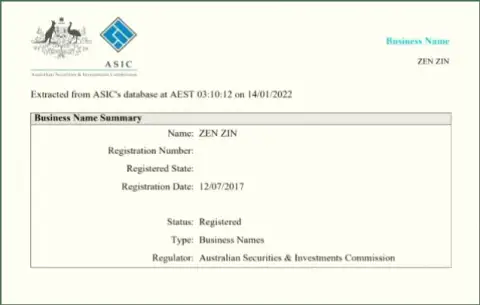 Юридическая информация о регистрации брокерской компании Zineera Com