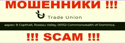 Все клиенты Trade Union Pro однозначно будут одурачены - эти internet-аферисты засели в офшорной зоне: 8 Copthall, Roseau Valley, 00152 Commonwealth of Dominica