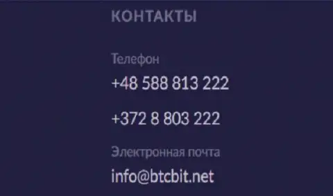 Телефон и электронка компании BTCBit Sp. z.o.o.